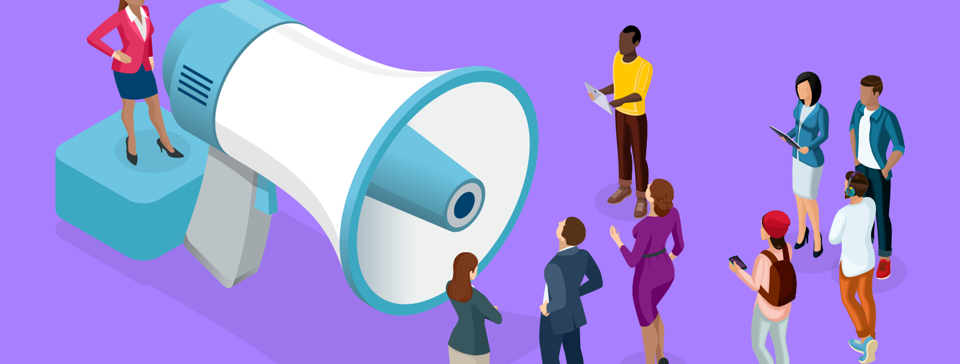 Large speaker and people