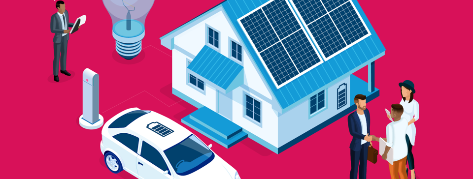 people standing around a green building