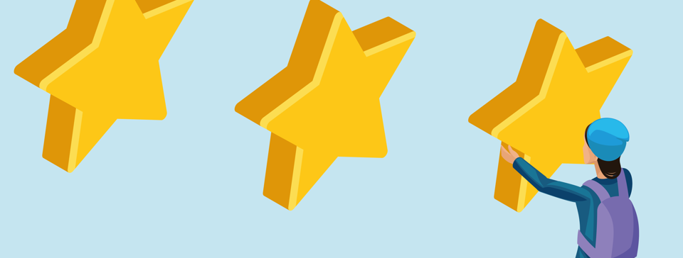 Man holding stars against blue background