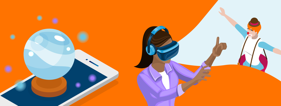 crystal ball, phone, clown, girls