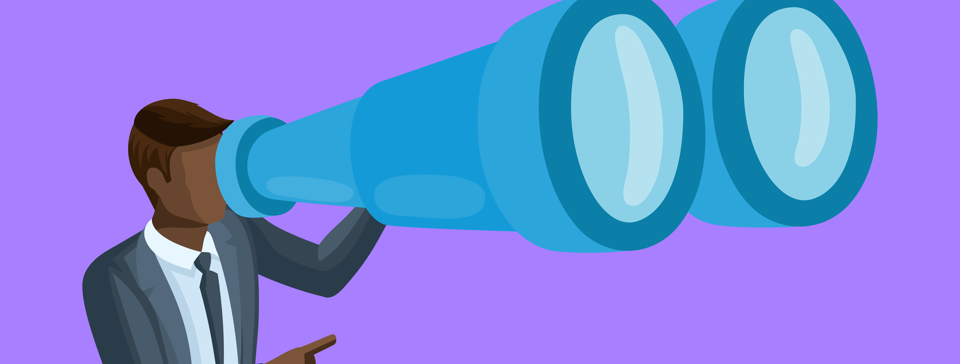 man looking through large binoculars