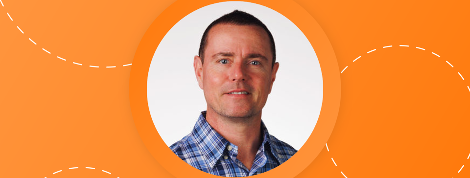 Simon Goodall, Proactive Cyber Leader (APAC) on orange background