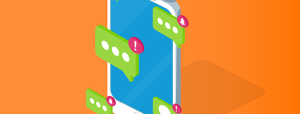Picture of a phone on an orange background with lots of new message notifications