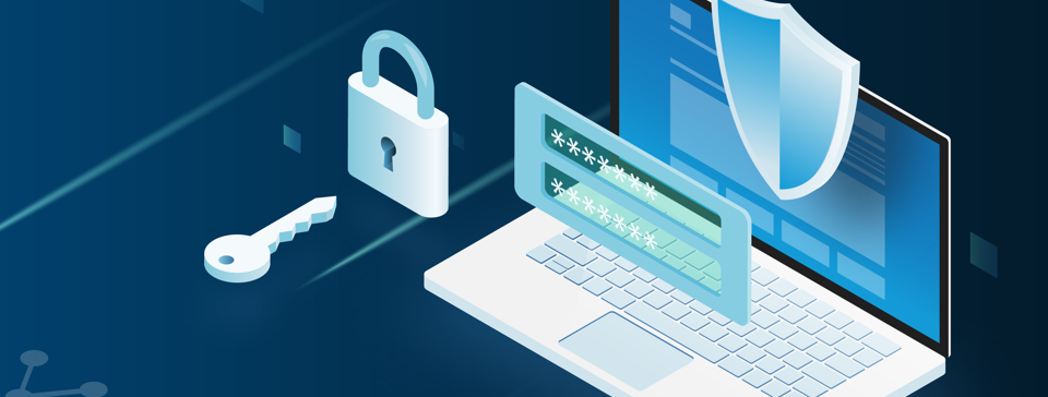 Laptop under lock and key, cyber security