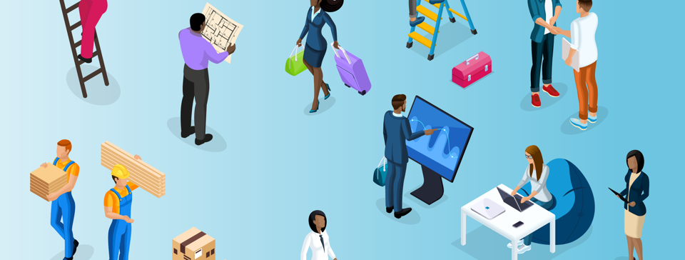 Professionals on a blue background