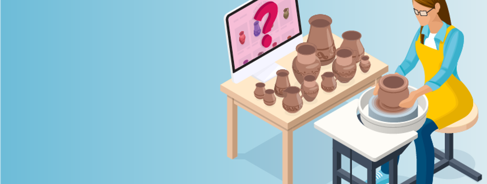 woman making clay vase